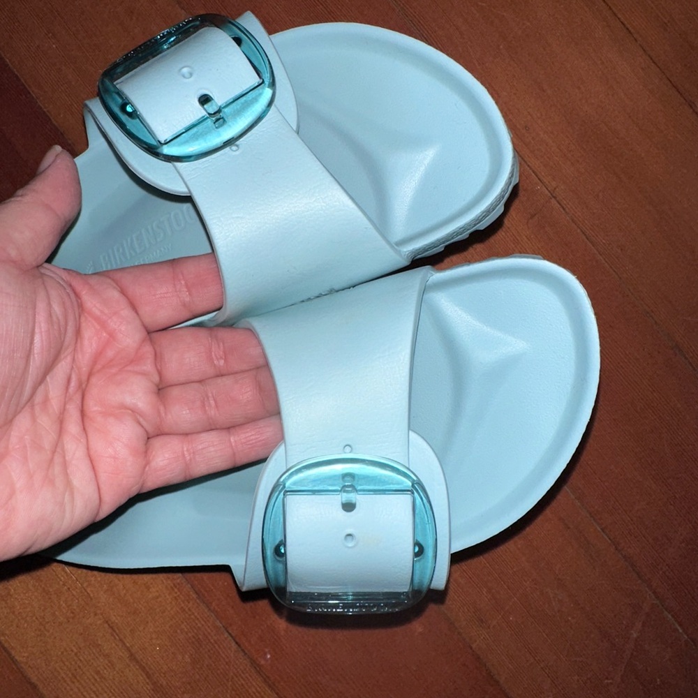 Birkenstock Sky Blue Sandals with Transparent Buckles